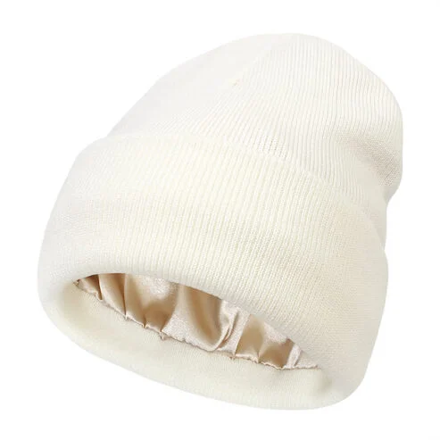 JBcurls Satijnen muts gevoerd satin-lined beanie wit white