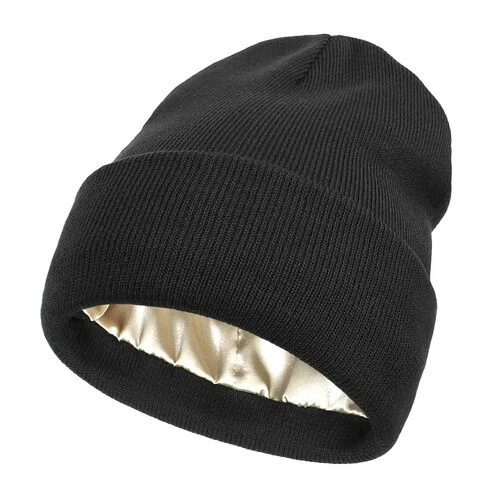 JBcurls Satijnen muts gevoerd satin-lined beanie zwart black